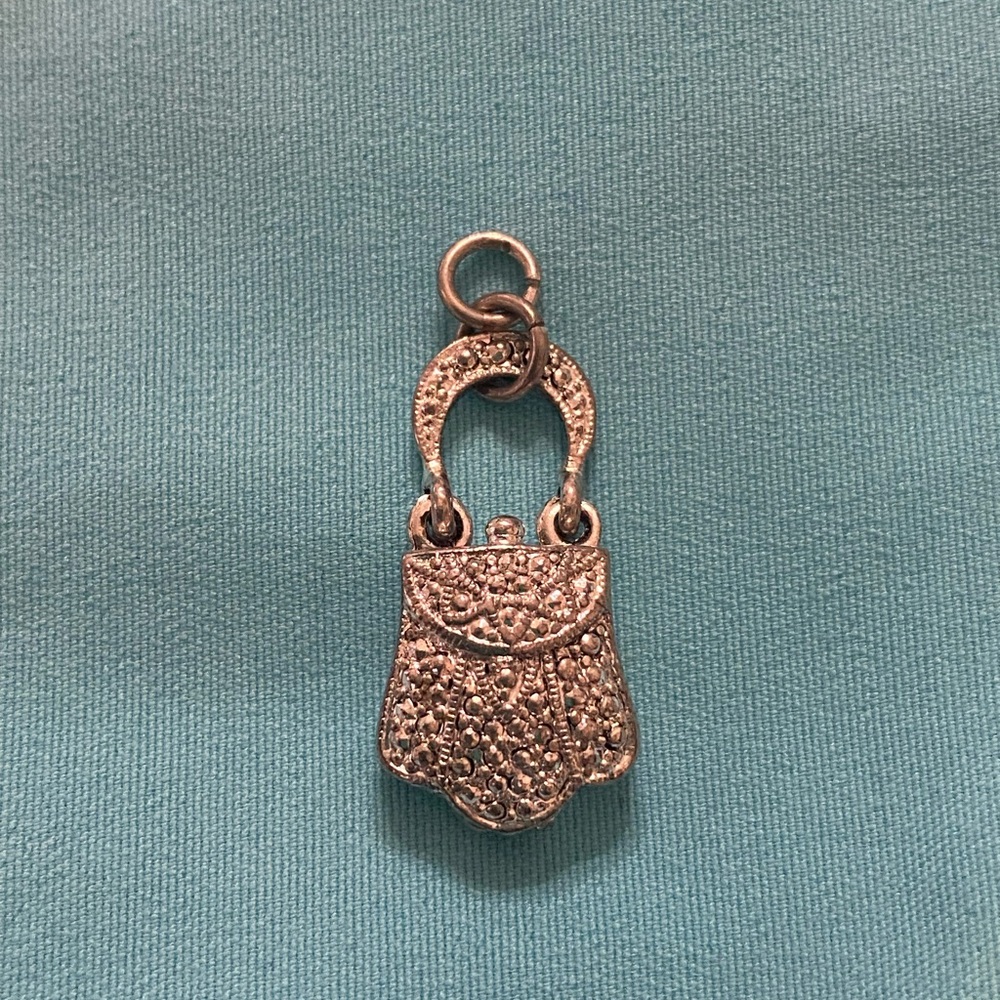 Vintage Silver Toned Filigree Charm/Handbag Shape